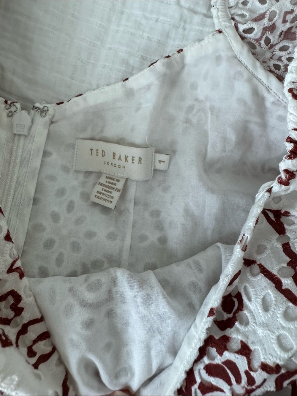 Ted Baker White Lace Dress with Burgundy Floral Accents